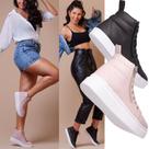 Kit Coturno Feminino Rosa Plataforma Para Um Toque De Cor + Coturno Preto Esporte Para Versatilidade E Conforto.