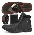 Kit Coturno Masculino Bota Casual C/ziper Relogio Chinelo
