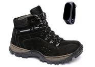 Kit Coturno Masculino Bota Trilha Em Couro Confortável + Relógio Fino