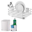 Kit Cozinha 3 Peças Escorredor Louça Talheres Lixeira 2,5L Organizador Pia Branco Cromado - Future Kit Cozinha 3 Peças Escorredor Louça Talheres Lixeira 2,5L Organizador Pia Branco Cromado - Future