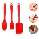 Kit Cozinha 3 Peças Espátula Colher Pincel Silicone