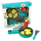 Kit Cozinha Alimentos E Frigideira Magica Com Som E Luz Verde Água