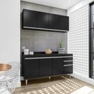 Kit Cozinha Armário e Balcão S/ Tampo 160cm Preto - Vallisa Decor