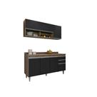 Kit Cozinha Balcão Ayla e Aéreo 150cm C/ Tampo Freijó com Preto - Belliv Decor