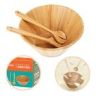 Kit Cozinha Bamboo Saladeira 3 Peças Pegadores Redonda Bamboo