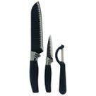 KIT Cozinha Black 3pçs Inox Antiaderente Faca e Descascador
