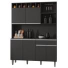 Kit Cozinha Compacta 130cm Com 6 Portas 1 Gaveta Alice Cinza Escuro - AJL Móveis Kit Cozinha Compacta 130cm Com 6 Portas 1 Gaveta Alice Cinza Escuro - AJL Móveis