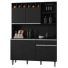 Kit Cozinha Compacta 130cm com 6 Portas e 1 Gaveta Nicole Preto - Pallazio Kit Cozinha Compacta 130cm com 6 Portas e 1 Gaveta Nicole Preto - Pallazio