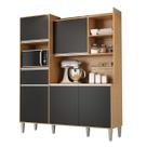 Kit Cozinha Compacta 160cm com 5 Portas 1 Gaveta Isabel Amêndoa / Preto - AJL Móveis