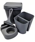 Kit cozinha cor cinza 04 pçs com 01 rodinho 01 lixeira 01 porta detergente 01 escorredor talher