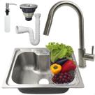 Kit Cozinha Cuba Gourmet Inox 304 50x40 Com Torneira Monocomando Porta Detergente 500ml Valvula E Sifão Flexivel Universal Kit Pia Cozinha 5 Peças