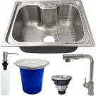 Kit Cozinha Cuba Gourmet Inox 304 50x40 Torneira 90 Monocomando Lixeira De Embutir 5L Porta Detergente 500ml Valvula E Sifão Kit Completo 6 Peças