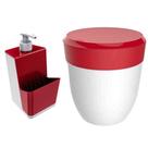 Kit Cozinha Dispenser Porta Detergente + Lixeira 2,5 Litros Pia - Branco Crippa Kit Cozinha Dispenser Porta Detergente + Lixeira 2,5 Litros Pia - Branco Crippa