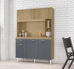 Kit Cozinha Duda 1,20m Damasco Ripado/Cinza 4 Portas Gaveta