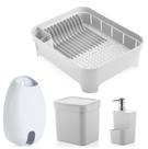 Kit Cozinha Escorredor De Louças + Lixeira 2,5L + Dispenser Detergente + Porta Sacolas - Ou