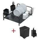 Kit Cozinha Escorredor Tubular Preto + Lixeira 5,4l+ Dispenser