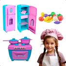Kit Cozinha Infantil Brinquedo Geladeira Fogão C/ Legumes
