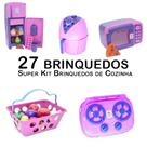 Kit Cozinha Infantil Geladeira Microondas Mercado Fogão 27pç