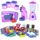 Kit Cozinha Infantil Menina Rosa Mercado Microondas Pote 42p Kit Cozinha Infantil Menina Rosa Mercado Microondas Pote 42p