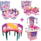 Kit Cozinha Infantil Pia Fogão Forno + Mesa + Chá e Jantar