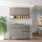 Kit Cozinha Line 02 Peças Balcão Sem Tampo 120 cm Cinza Gris