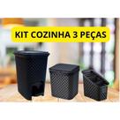 Kit Cozinha Lixeira 7 Litros com Pedal + Lixeira 5 Litros + Escorredor Talheres Moderno Luxo