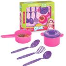 Kit Cozinha Mini Chef 5 Peças Infantil Rosa Colheres Panela