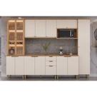 Kit Cozinha Modulada 6 Peças Selene (2Aéreos+2Balcões+1Cristaleira+1Paneleiro) CP18 Jequitiba/Off White Fosco - Linea Brasil