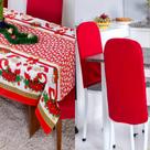 Kit Cozinha Natal Toalha De Mesa + Encosto Para Cadeira Redonda 4 Lugares