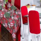 Kit Cozinha Natal Toalha de Mesa + Encosto Para Cadeira Redonda 6 Lugares