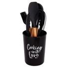 Kit Cozinha Silicone Vermelho Cabo Bambu 7pçs Utensílios - Quality House