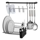 Kit Cozinha Suspensa Cook Home 8 Black Escorredor De Louças de Parede Porta Talher Edition Arthi