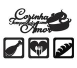 Kit Cozinha Temperada com Amor 4 Peças letreiro 3 mini quadros Cozinha Mdf 3mm C/ Dupla Face