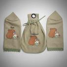 Kit Cozinho com 03 Capas Galão Água 20 Litros Botijão De Gás E Porta Sacola Capivara