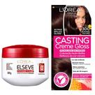 Kit Creme de Tratamento Elseve Reparação Total 5 300g e Tintura Creme Casting Creme Gloss L'oréal Castanho Escuro 300