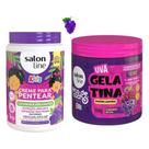 Kit Creme Pentar Cachinhos Brilhantes Uva 1kg e Gelatina Modeladora Kids Salon Line