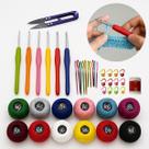 Kit Croche Completo 45 Peças Agulhas Soft Ergonômicas Linhas Algodão Coloridas Tesouras Acessórios