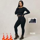 Kit Cropped e Leggings Flanelado Feminino Inverno Cintura Alta e Modelagem Perfeita Kit Cropped e Leggings Flanelado Feminino Inverno Cintura Alta e Modelagem Perfeita