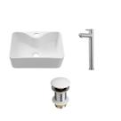 Kit Cuba Apoio Slim Retangular c/ Válvula e Torneira Alta Amazonas Pingoo.Casa - Branco e Prata Kit Cuba Apoio Slim Retangular c/ Válvula e Torneira Alta Amazonas Pingoo.Casa - Branco e Prata