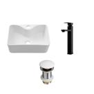 Kit Cuba Apoio Slim Retangular Cornalina c/ Válvula e Torneira Alta Pingoo.Casa - Branco e Preto Kit Cuba Apoio Slim Retangular Cornalina c/ Válvula e Torneira Alta Pingoo.Casa - Branco e Preto