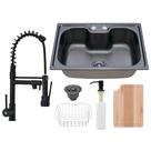 Kit Cuba Cozinha Gourmet Inox Tábua C/ Torneira Spray Preta