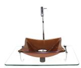 Kit cuba de vidro 10mm rose gold tampo 50cm incolor com suporte torneira valvula