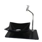 Kit cuba de vidro 10mm tampo 40cm preto full com suporte torneira valvula