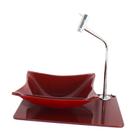 Kit cuba de vidro 10mm tampo 40cm vermelho cereja full com suporte torneira valvula