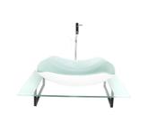 Kit cuba de vidro abaulada com tampo 60cm branco e suporte preto