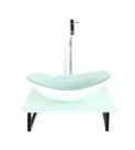 Kit cuba de vidro oval 10mm com tampo de vidro 40cm x 40cm branco full e suporte torneira valvula