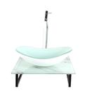 Kit cuba de vidro oval 10mm com tampo de vidro 40cm x 40cm mármore branco e suporte torneira valvula