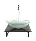Kit cuba de vidro oval 10mm jateada com tampo de vidro 40cm x 40cm mármore imperdador e suporte torneira valvula