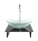 Kit cuba de vidro oval 10mm jateada com tampo de vidro 40cm x 40cm mármore preto e suporte torneira valvula