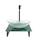 Kit cuba de vidro oval 10mm jateada com tampo de vidro 40cm x 40cm mármore verde e suporte preto